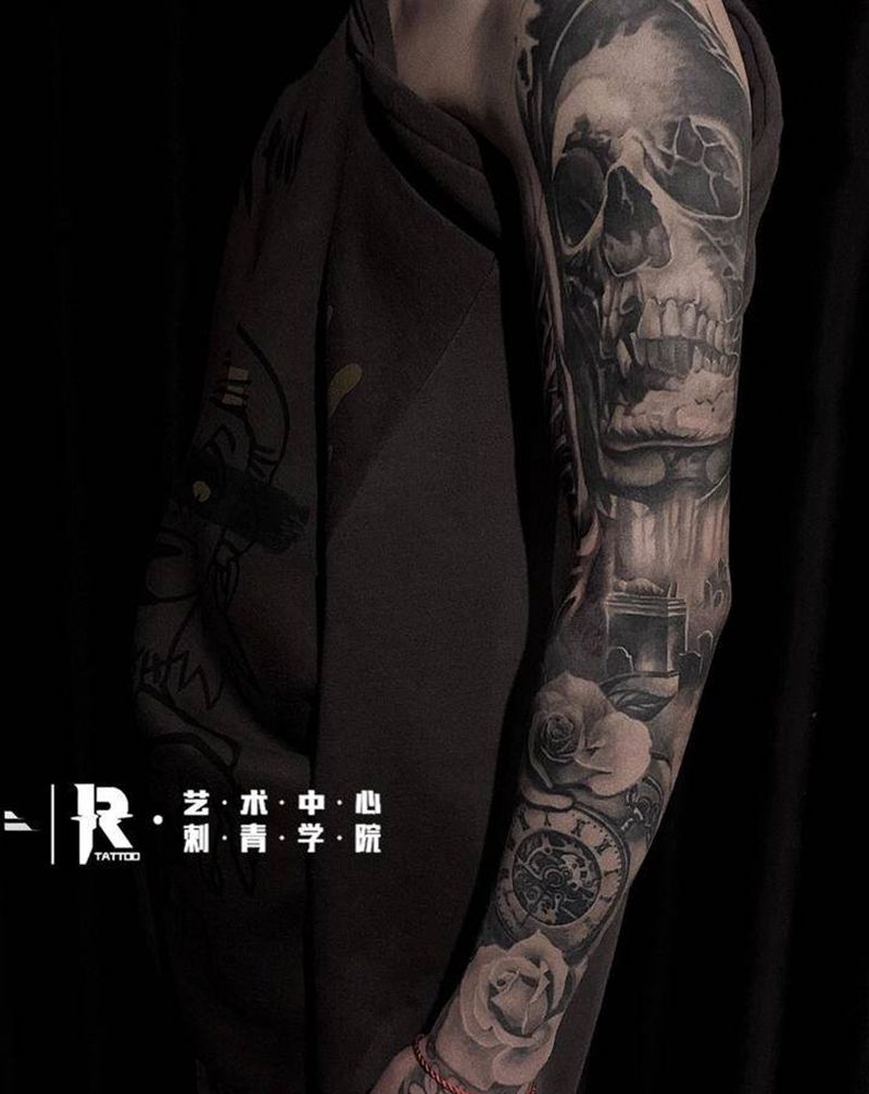 欧美写实花臂纹身图片_手臂欧美写实纹身图案