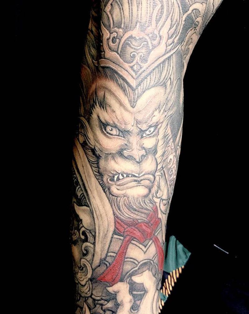 齐天大圣纹身图片_手臂新传统纹身图案