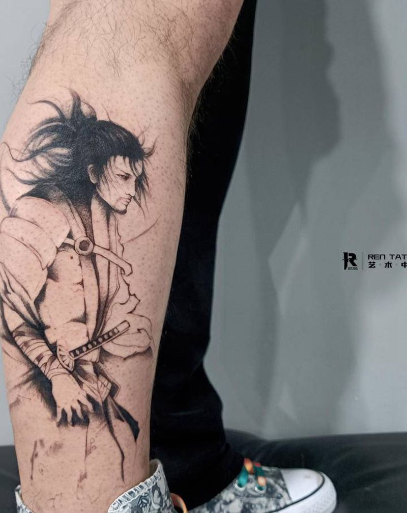 小腿武士纹身图片_腿部纹身图案