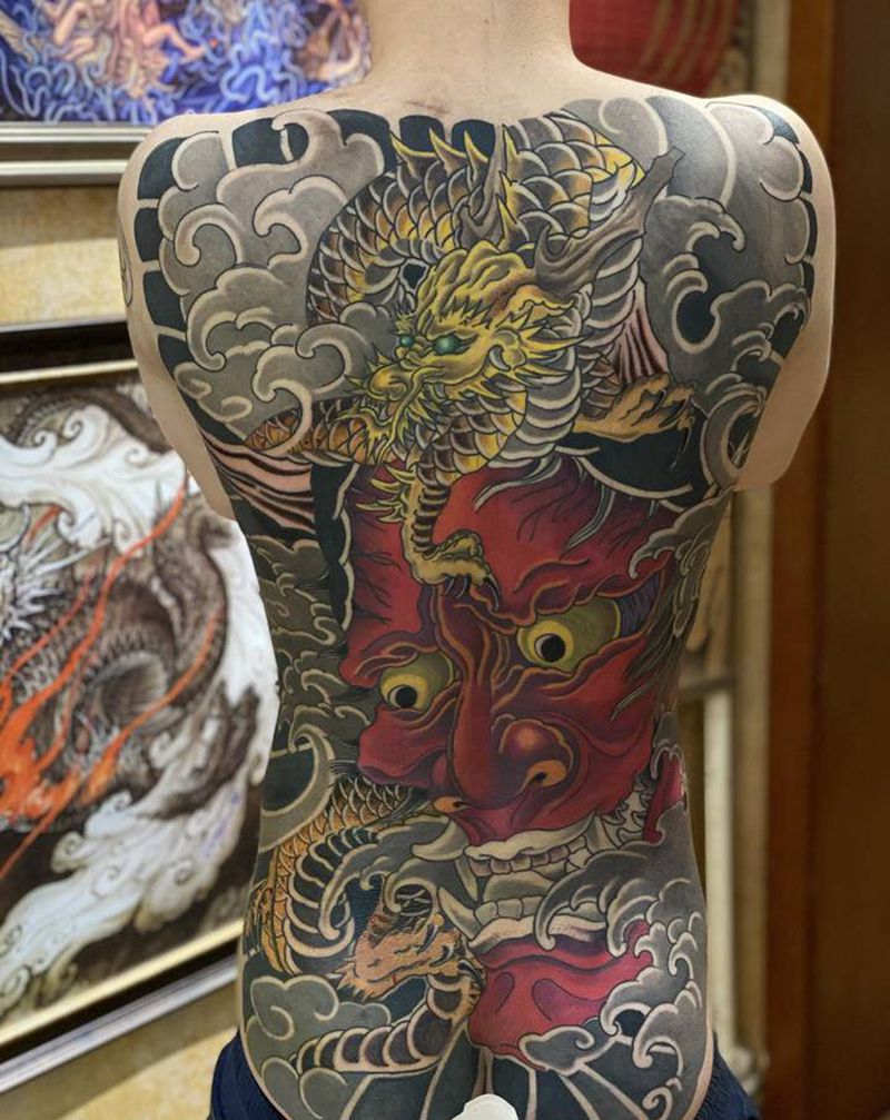 满背般若纹身图片_背部新传统纹身图案