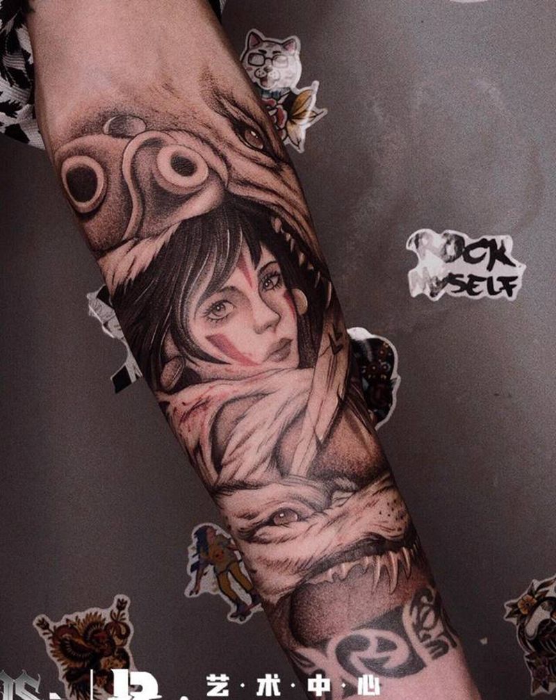 幽灵公主纹身图片_手臂新传统纹身图案
