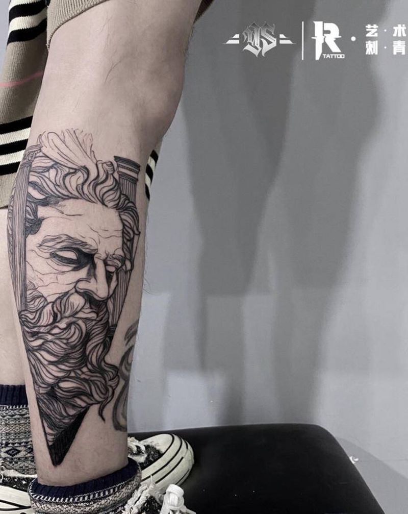小腿纹身图片_腿部欧美写实纹身图案