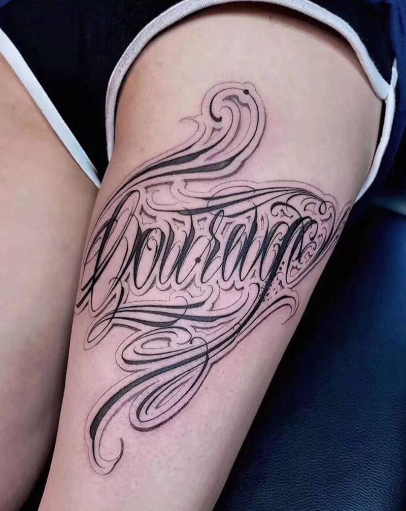 花体字纹身图片_腿部花体字纹身图案