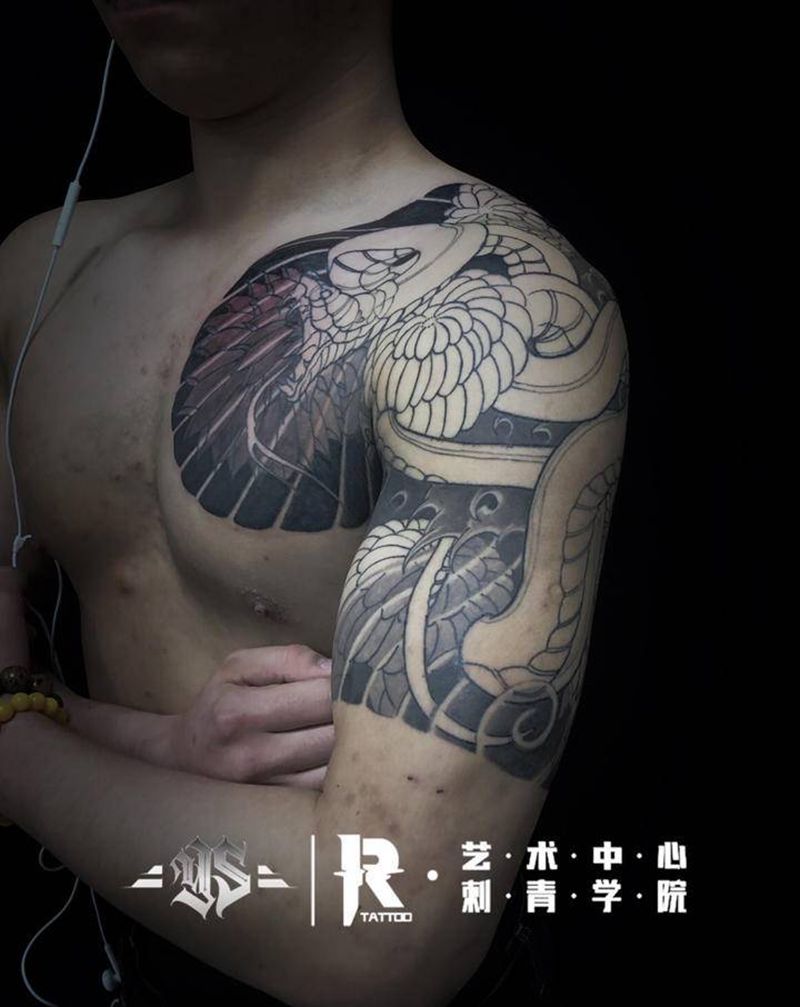 老传统半甲，未完成。纹身图片_老传统纹身图案