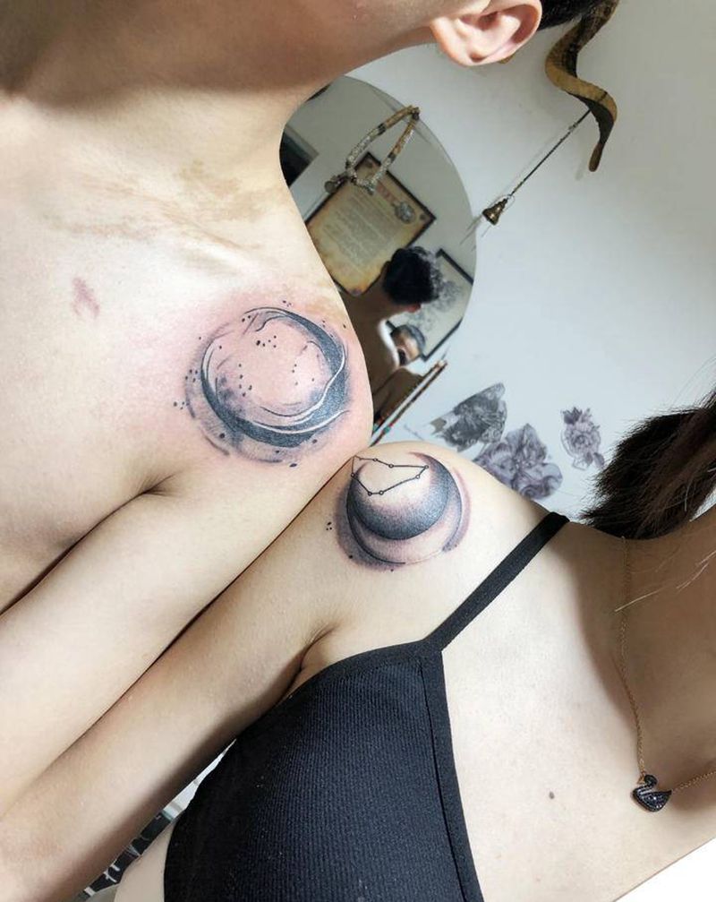 情侣纹身图片_肩部图腾小清新纹身图案