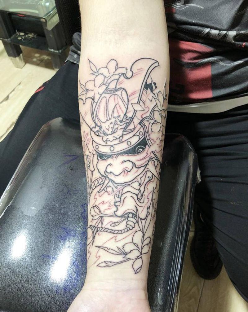 般若鬼武士纹身图片_手臂纹身图案