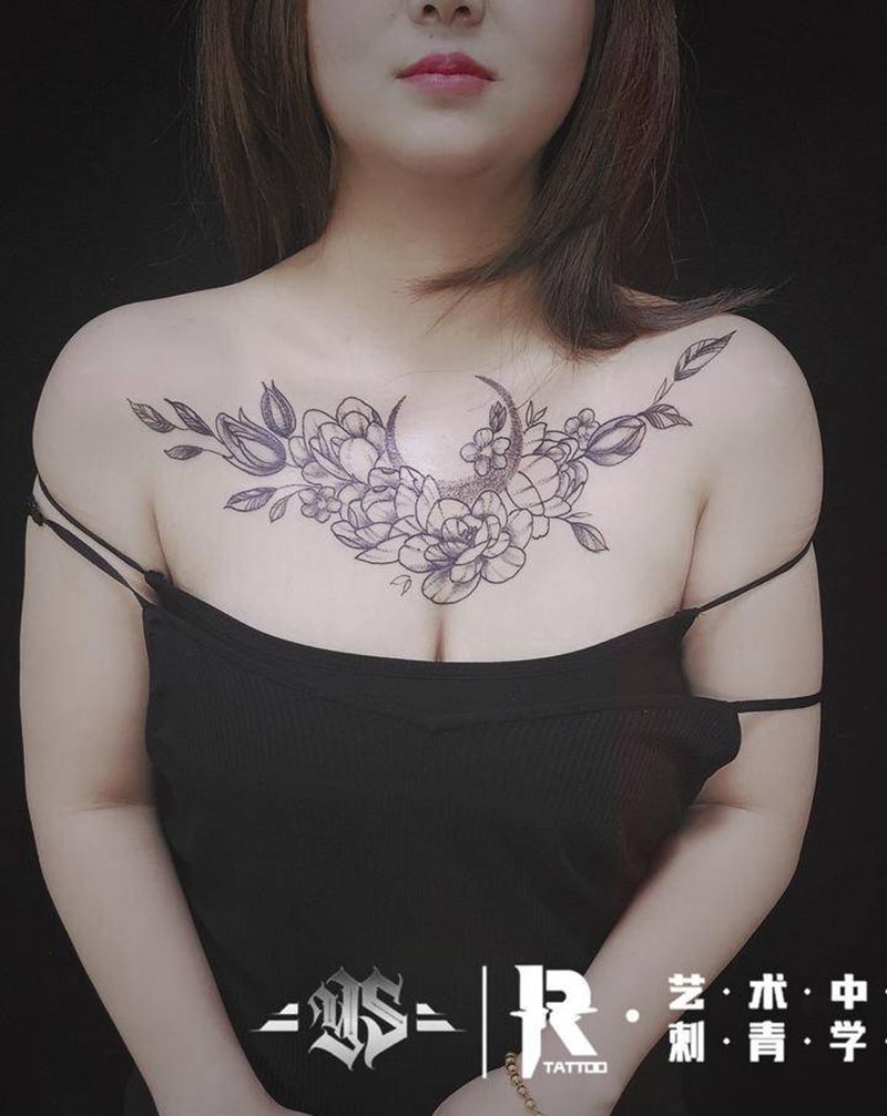 素花。纹身图片_胸部几何纹身图案