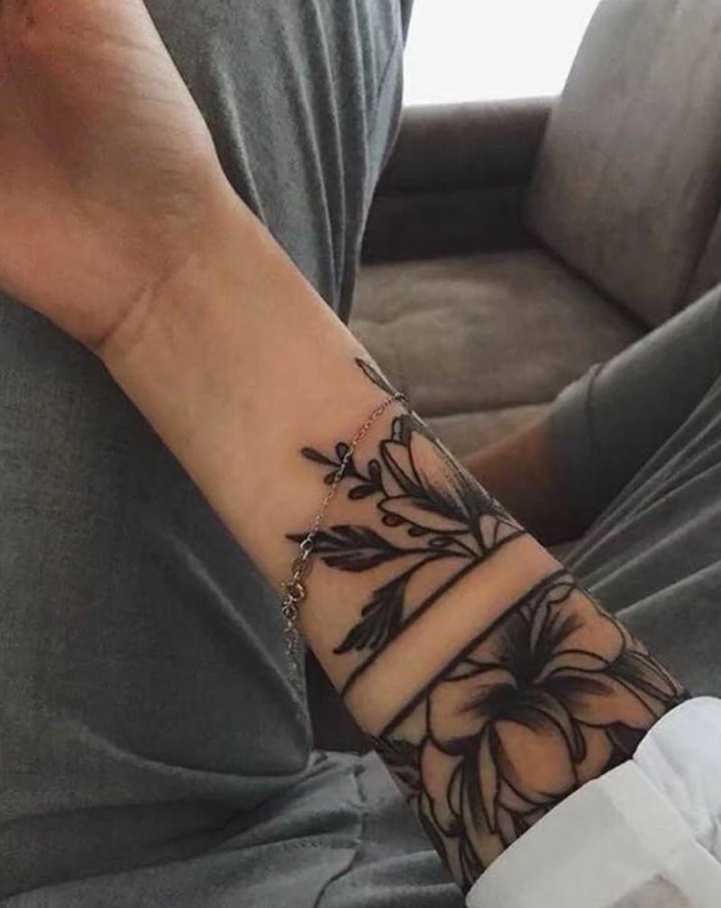 素花手坏纹身图片_手臂花清新纹身图案