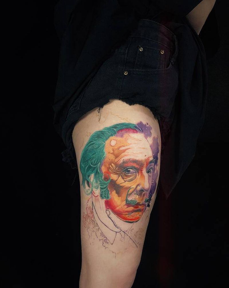 达利纹身图片_腿部纹身图案