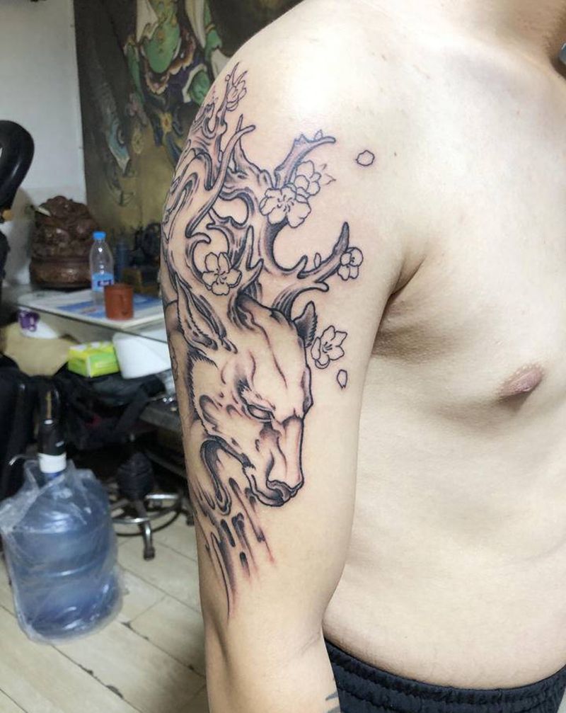 生财有鹿纹身图片_手臂纹身图案
