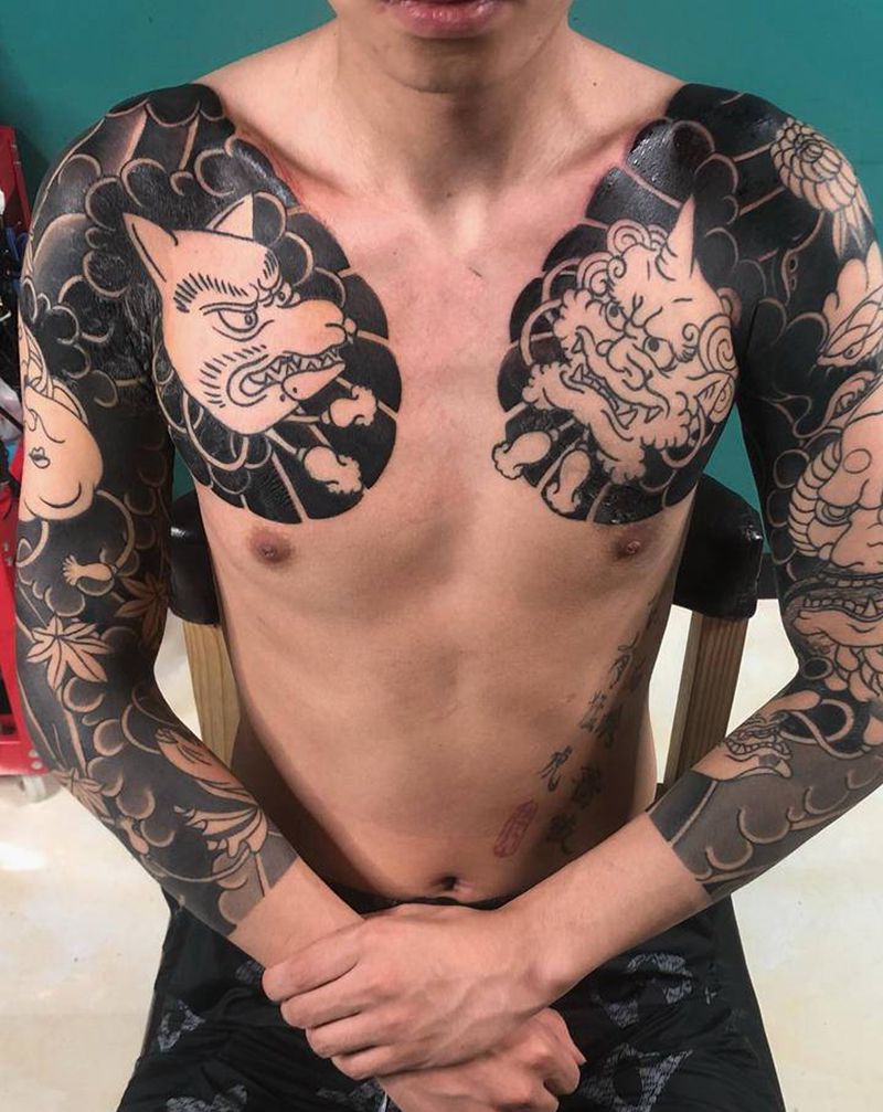 日式老传统半甲花臂纹身图片_臀部老传统纹身图案