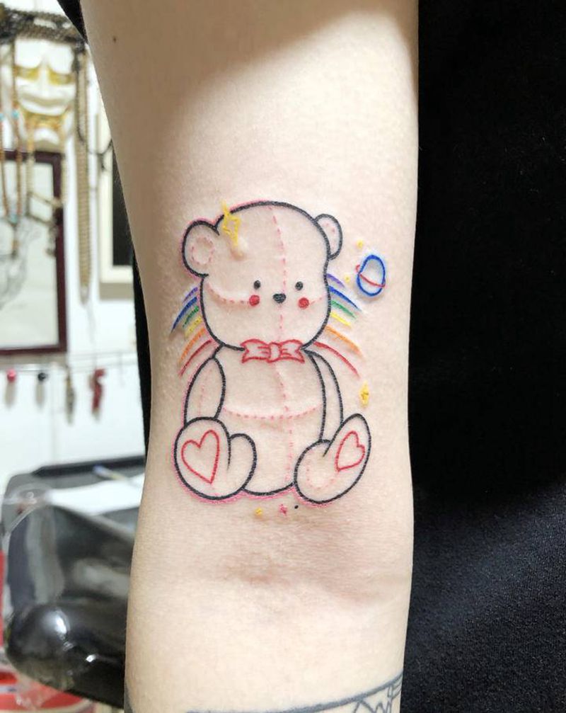 小清新，熊出没。纹身图片_手臂纹身图案