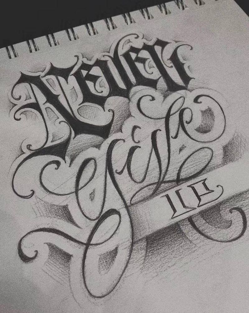 手绘Chicano纹身图片_手臂花体字Chicano花体字纹身图案