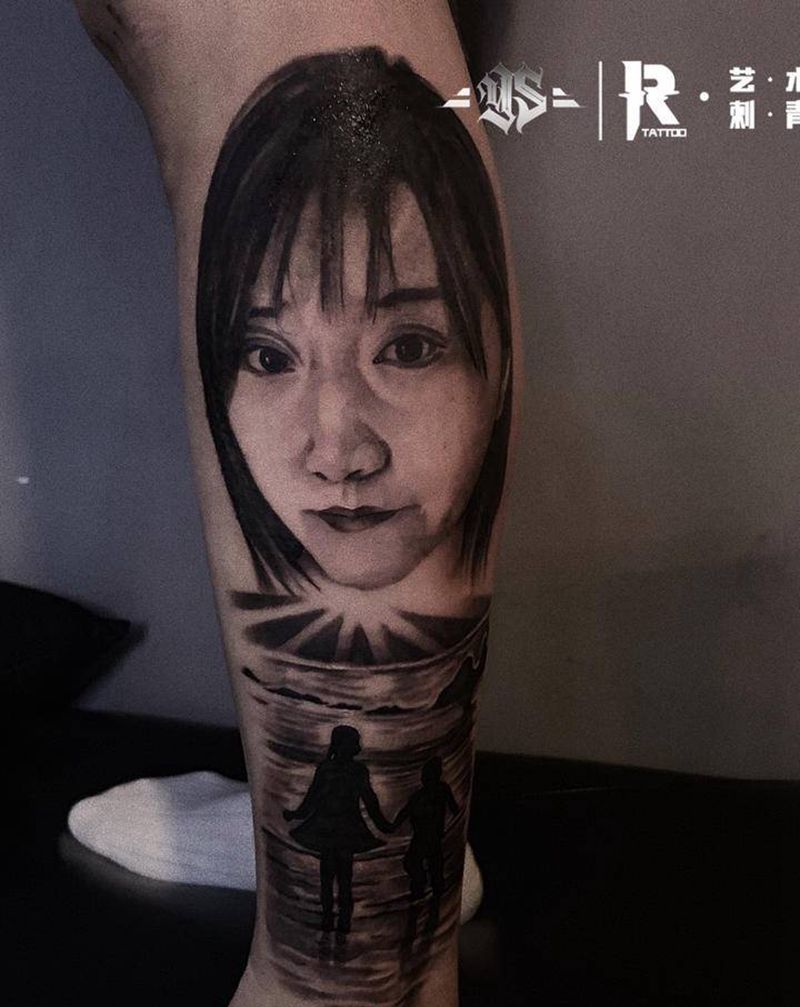 人物写实纹身图片_腿部欧美写实纹身图案