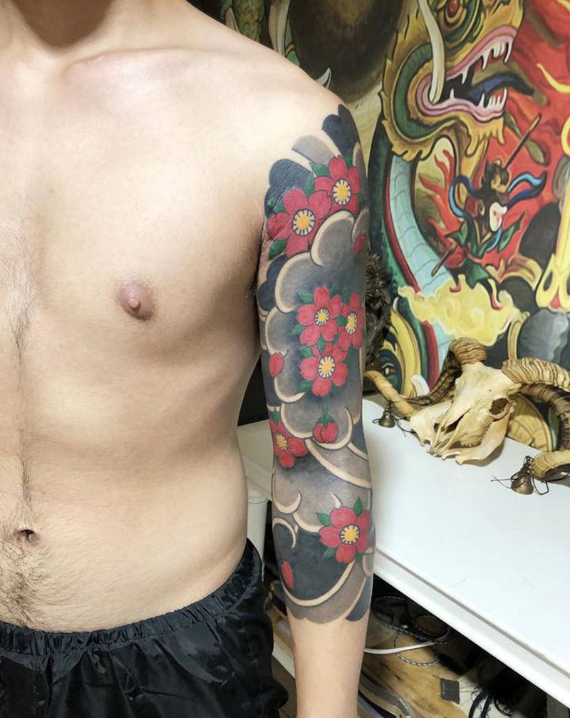 日式七分袖纹身图片_手臂老传统纹身图案