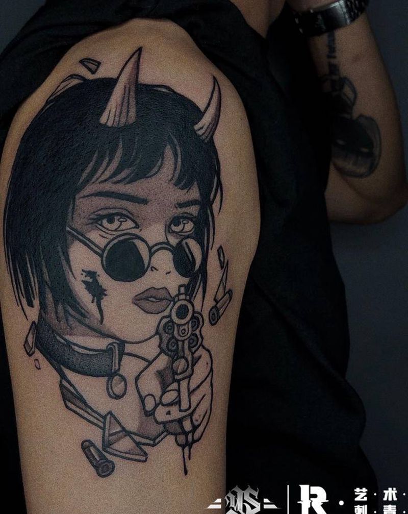 这个杀手不太冷纹身图片_手臂New School纹身图案