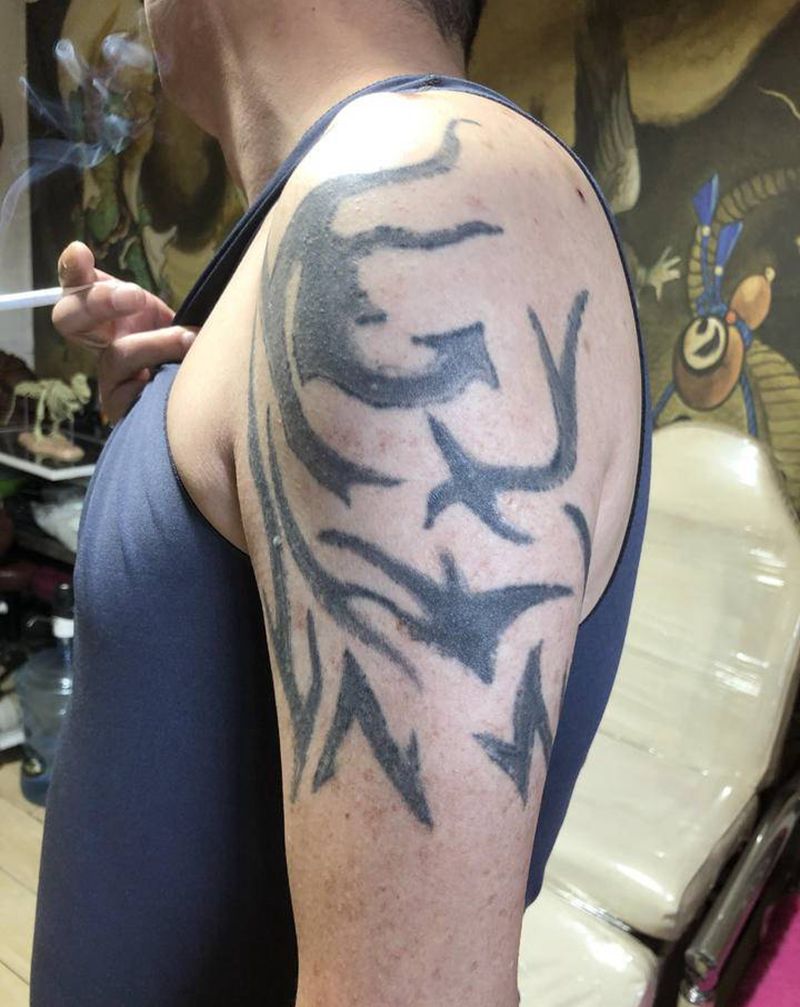 鲤鱼遮盖图腾纹身图片_手臂纹身图案