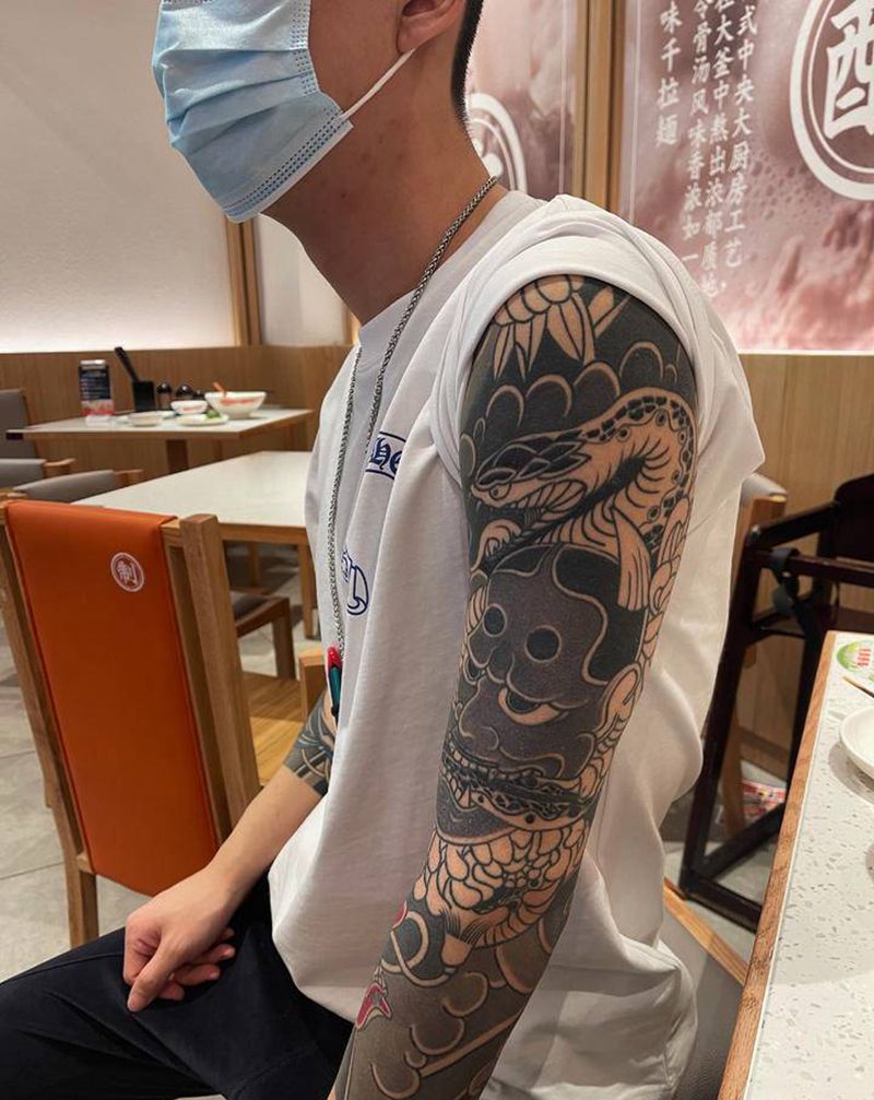 老传统花臂纹身图片_手臂老传统纹身图案