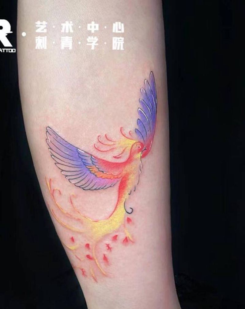 凤凰纹身图片_腿部新传统纹身图案
