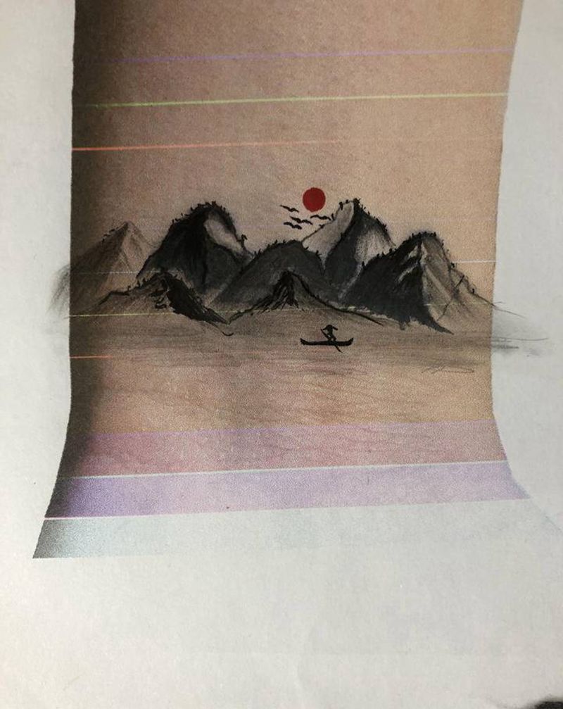 水墨山遮盖字母纹身图片_手臂纹身图案