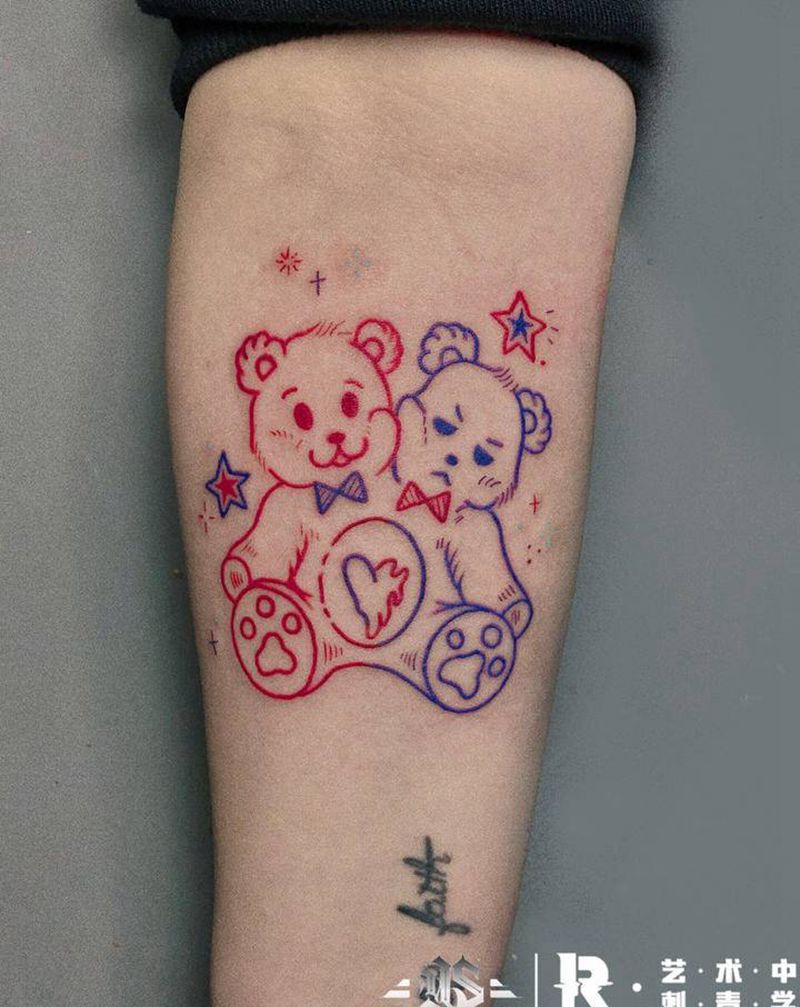 线条熊纹身图片_手臂纹身图案