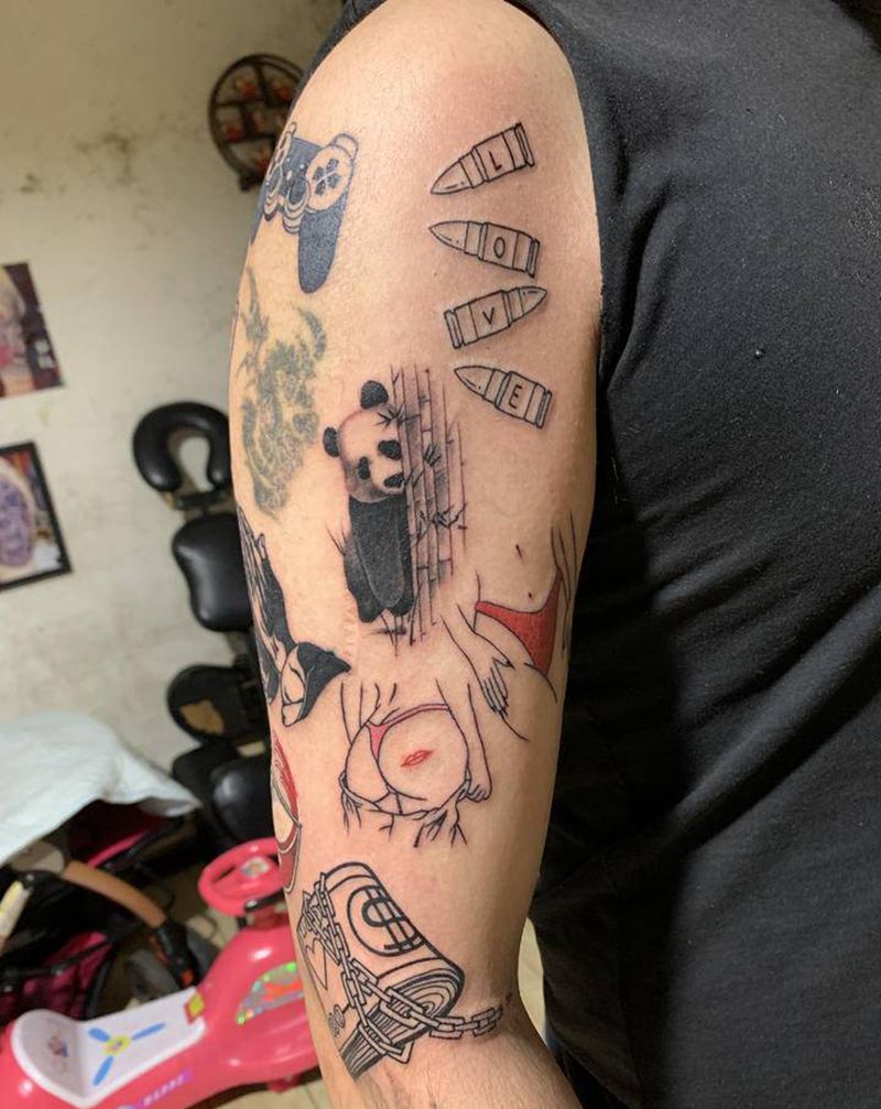 拼接花臂纹身图片_手臂纹身图案