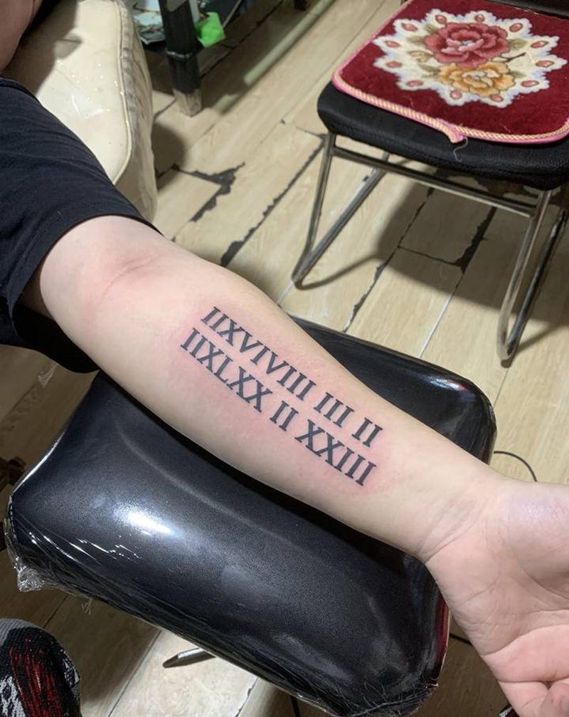 罗马数字，父母生日。纹身图片_手臂纹身图案