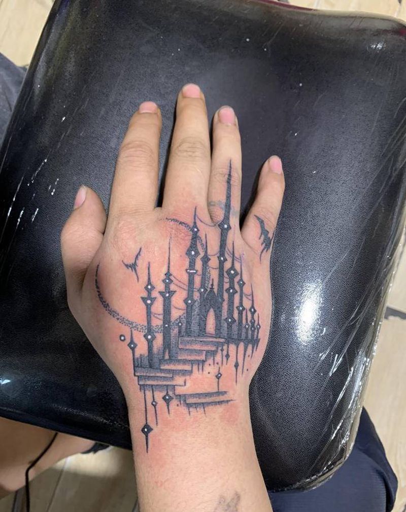 古城堡纹身图片_手部纹身图案