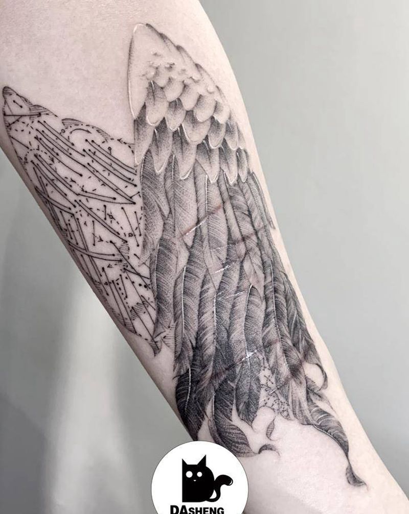 就嚷那些过去吧纹身图片_手臂点刺翅膀纹身图案