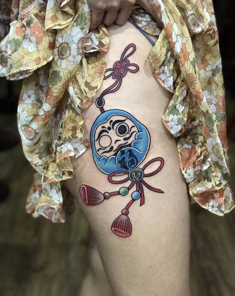 达摩蛋纹身图片_腿部老传统达摩蛋纹身图案