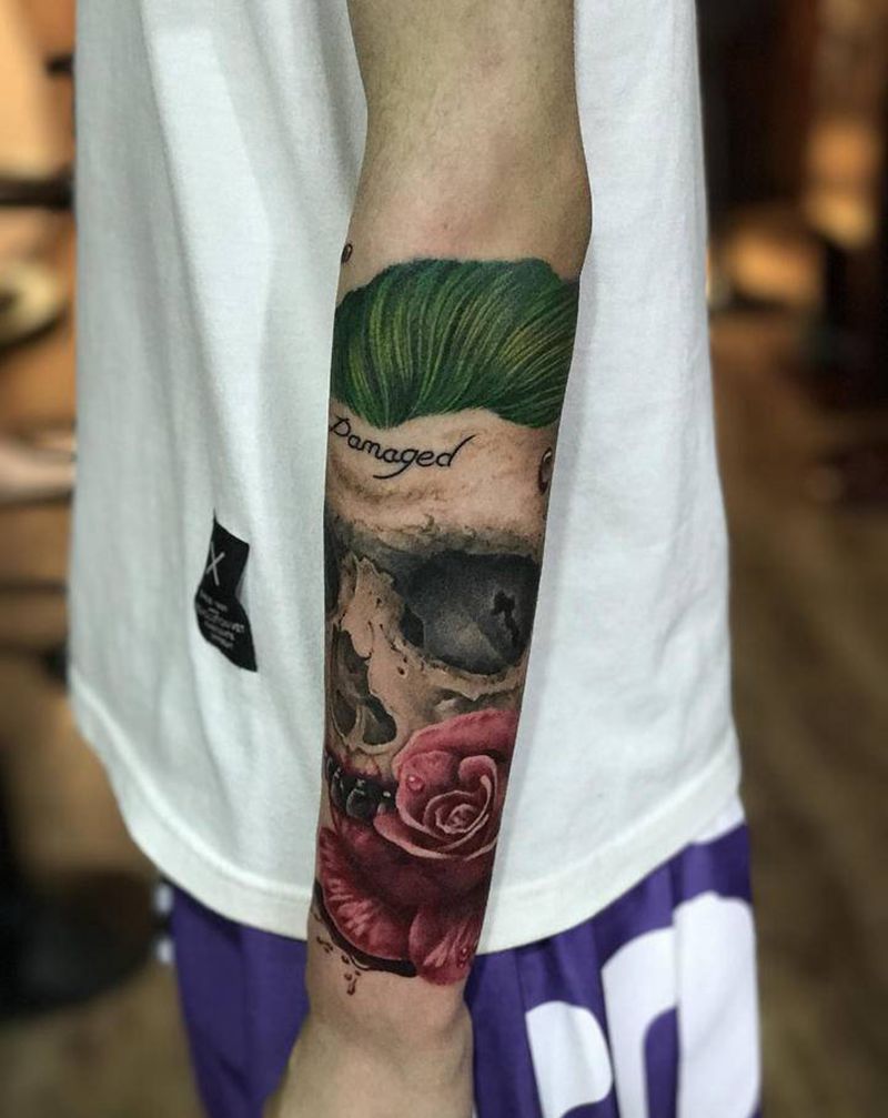 小丑纹身图片_手臂欧美写实纹身图案