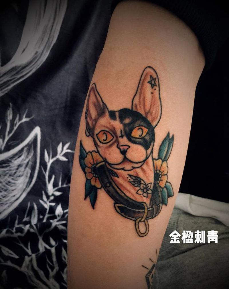 无毛喵纹身图片_手臂手部水彩水墨纹身图案