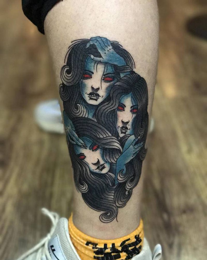 女鬼纹身图片_腿部New School纹身图案