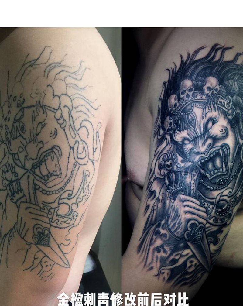 大黑天修改纹身图片_肩部手臂新传统纹身图案