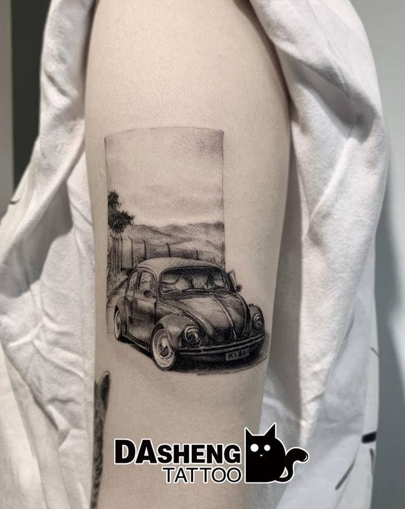 汽车人变形出发纹身图片_手臂点刺车纹身图案