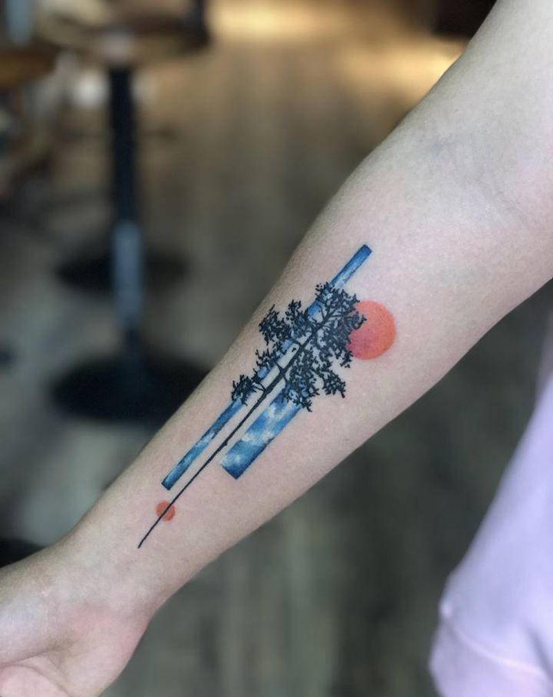 英文遮盖纹身图片_手臂水彩图腾纹身图案