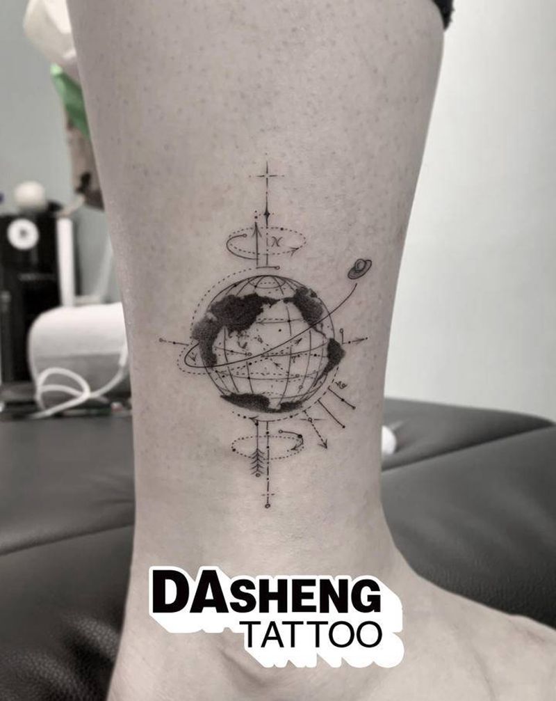 论一个代购的职业素养纹身图片_腿部点刺几何地图地球纹身图案