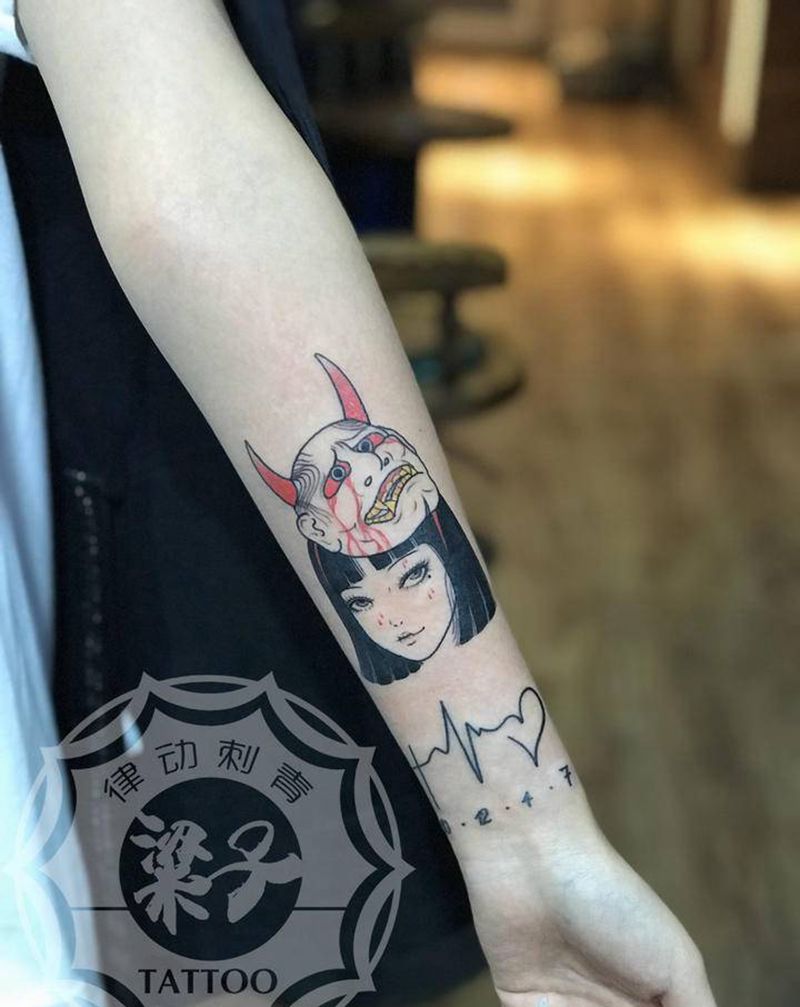 小艺妓纹身图片_手臂老传统New School纹身图案