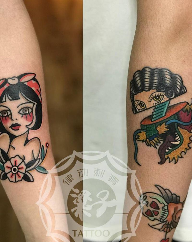 school纹身图片_手臂Old SchoolNew School纹身图案