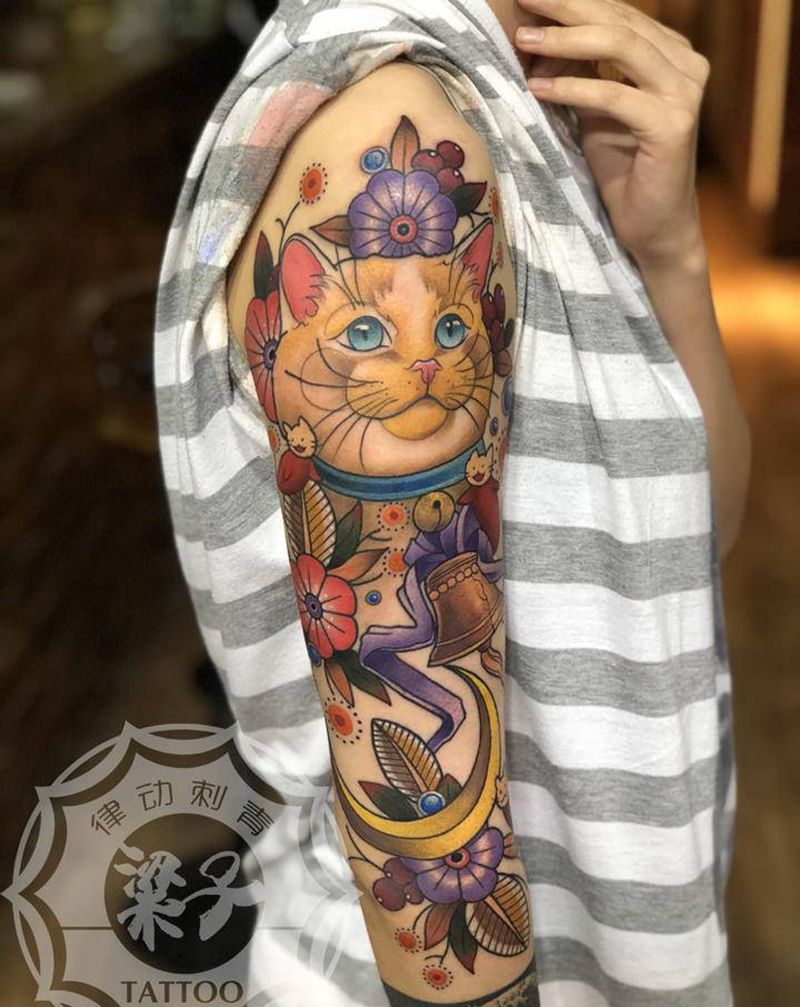 school猫纹身图片_手臂New School纹身图案