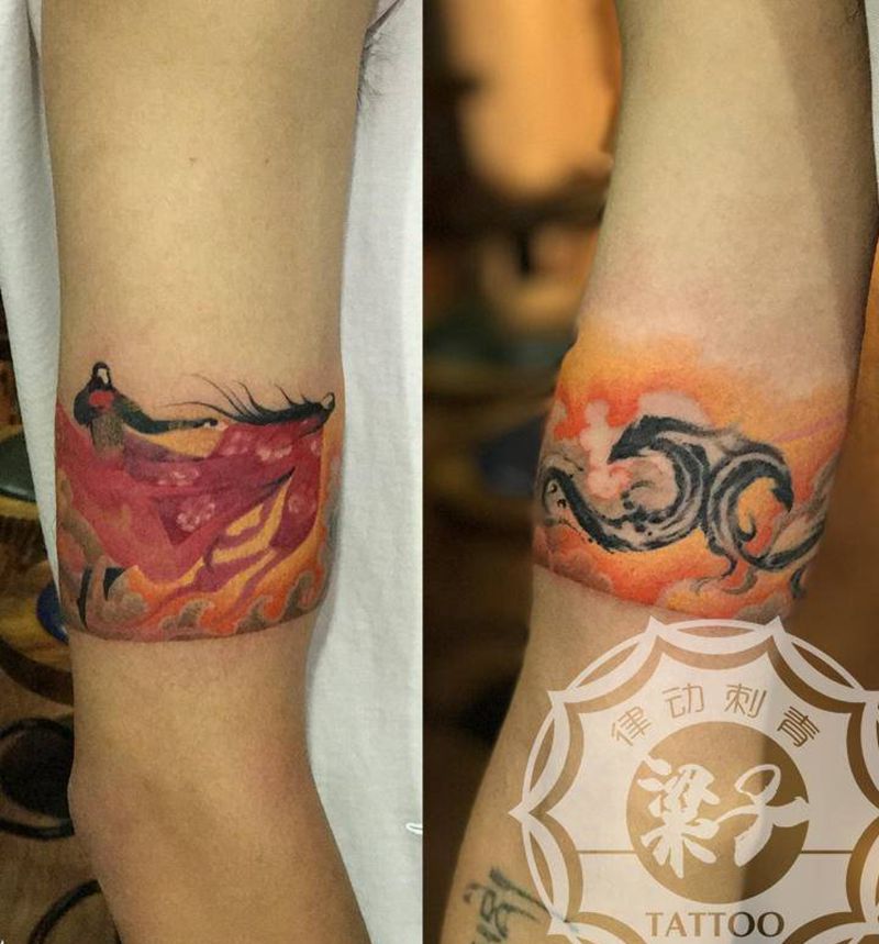 至尊宝纹身图片_手臂水彩水墨纹身图案