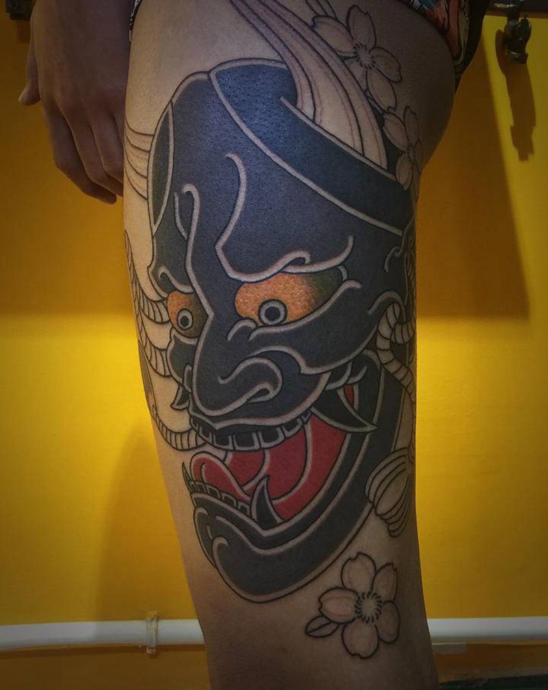 老传统般若纹身图片_腿部臀部老传统新传统纹身图案