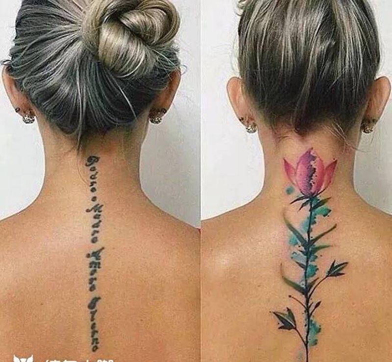 水彩遮盖纹身图片_颈部水彩纹身图案