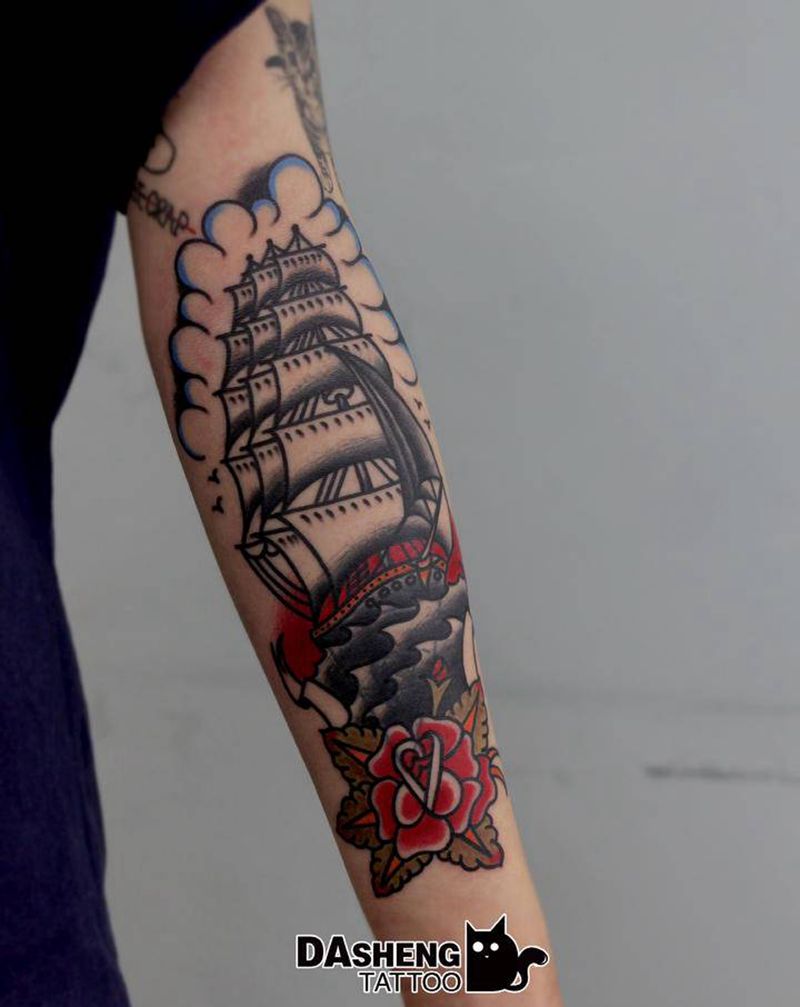 遮盖纹身图片_手臂Old School纹身图案