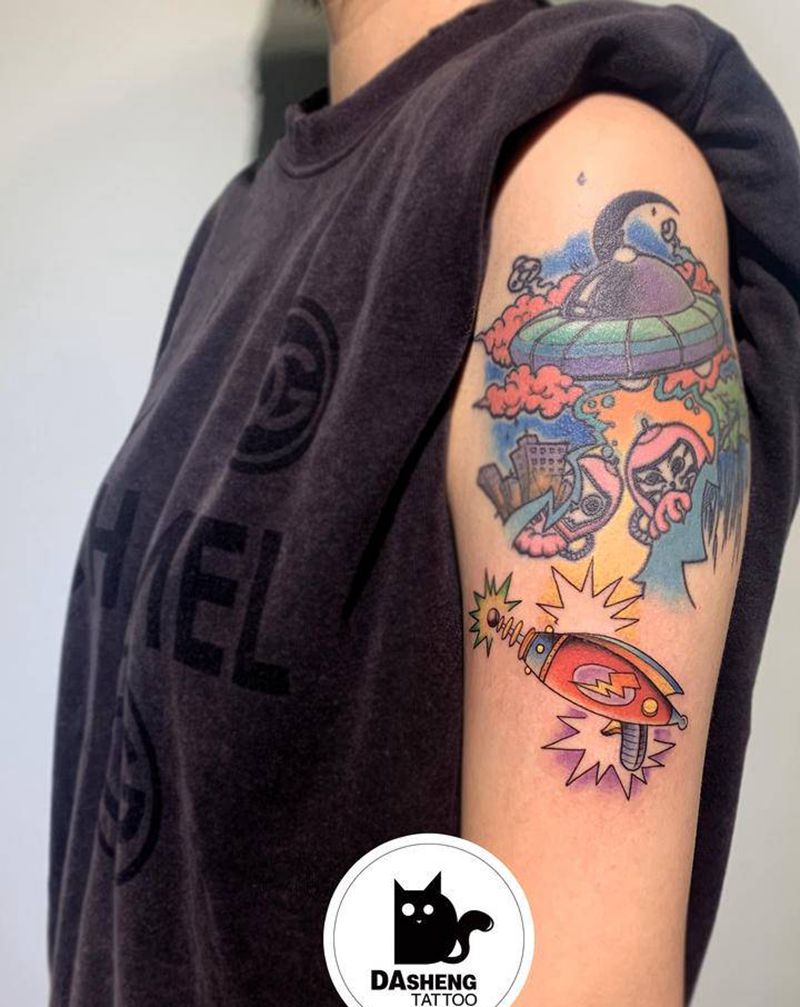 激光枪纹身图片_手臂New School纹身图案