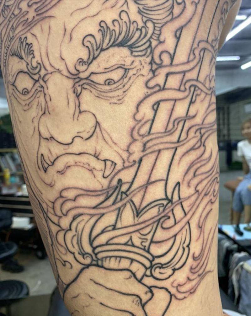 不动明王纹身图片_腿部新传统纹身图案