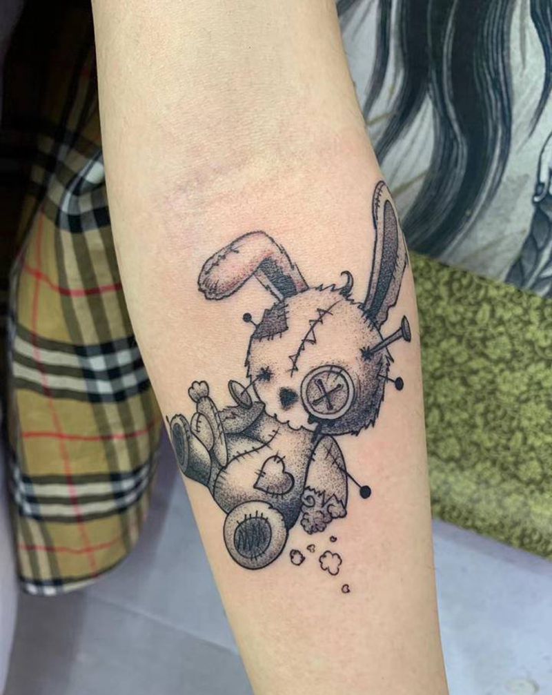 兔子纹身图片_手臂点刺小清新纹身图案