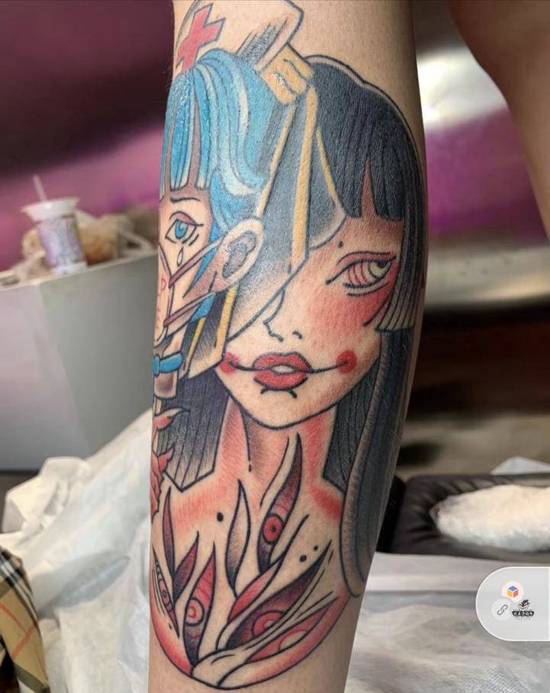 不知道纹身图片_腿部Old SchoolNew School纹身图案