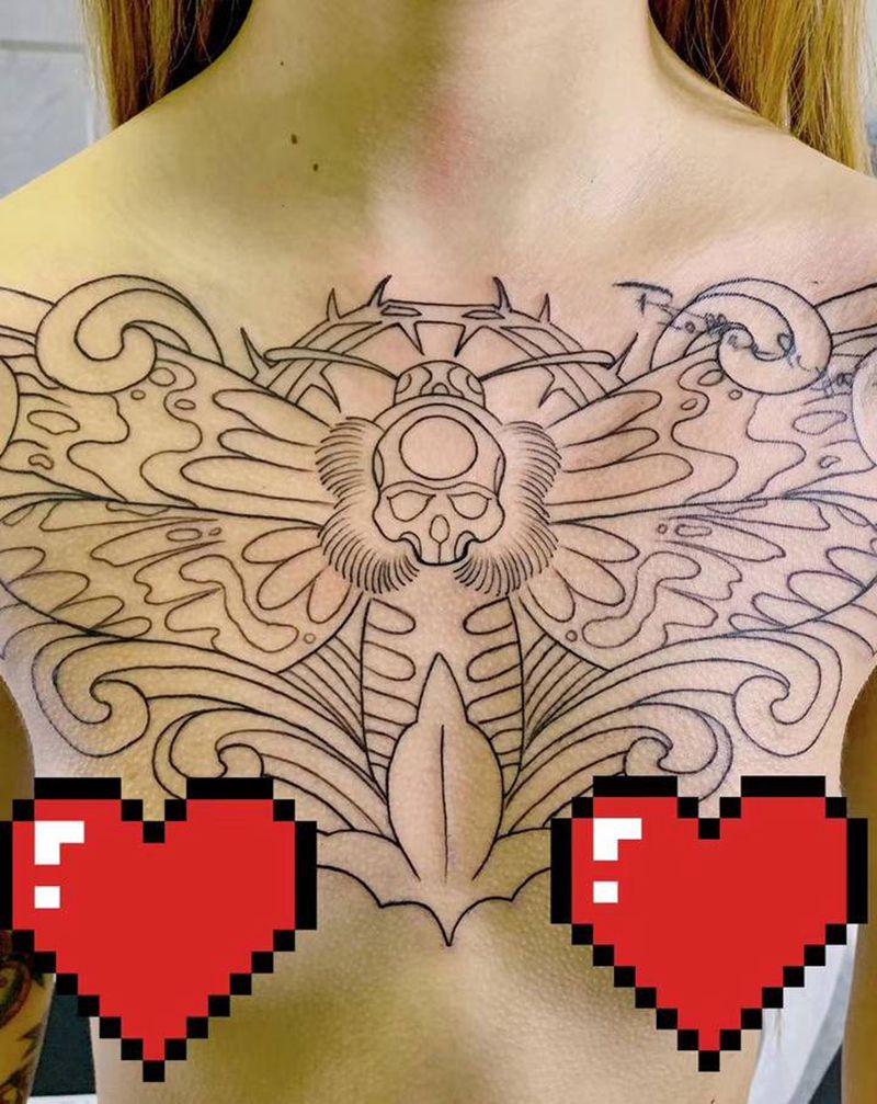 花胸纹身图片_胸部New School纹身图案