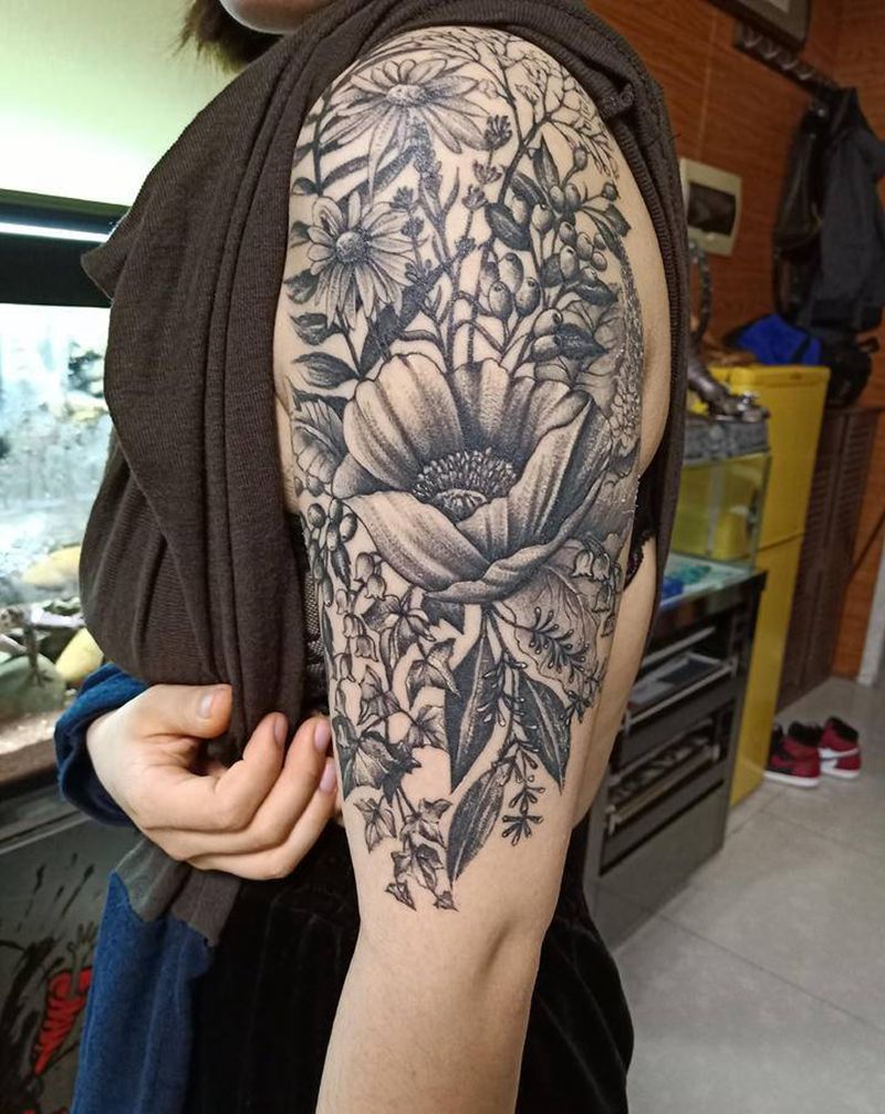 写实素花纹身图片_手臂纹身图案